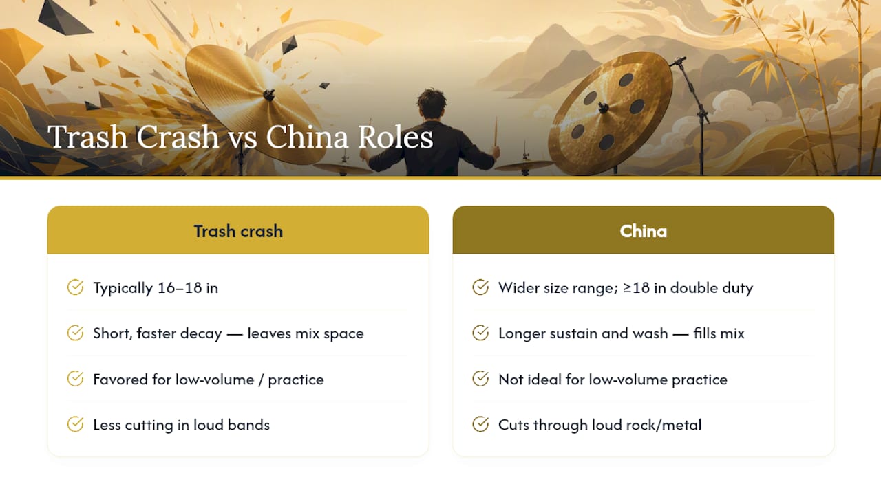 Trash crash and China cymbal comparison