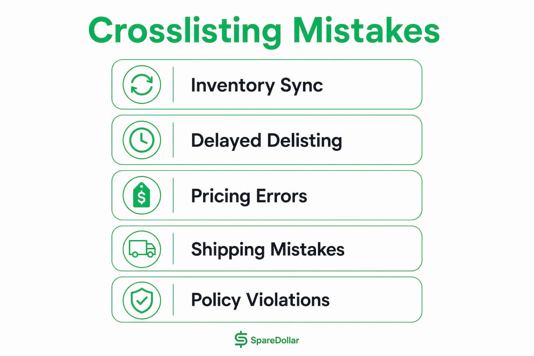 Infographic outlining common crosslisting mistakes