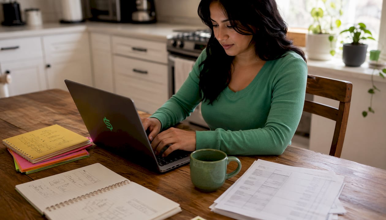Hands typing pricing floor settings on laptop