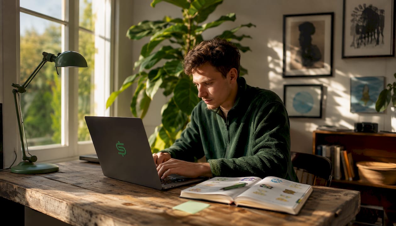 Hands using SpareDollar listing software at desktop