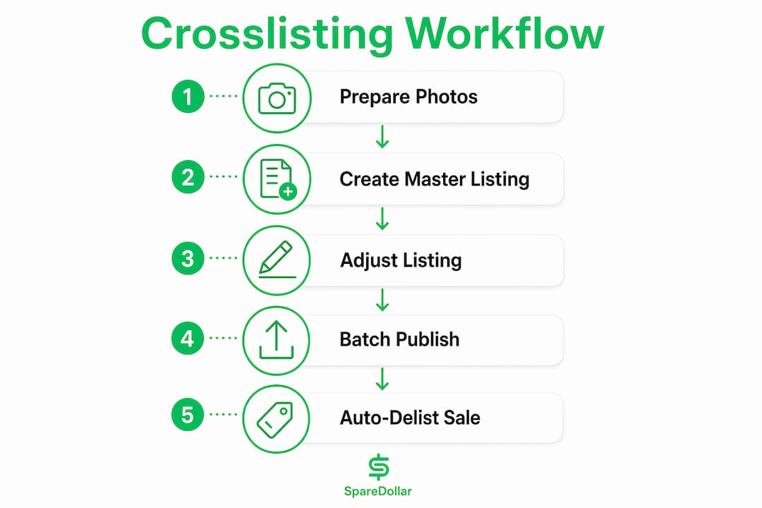 Infographic illustrating crosslisting workflow steps