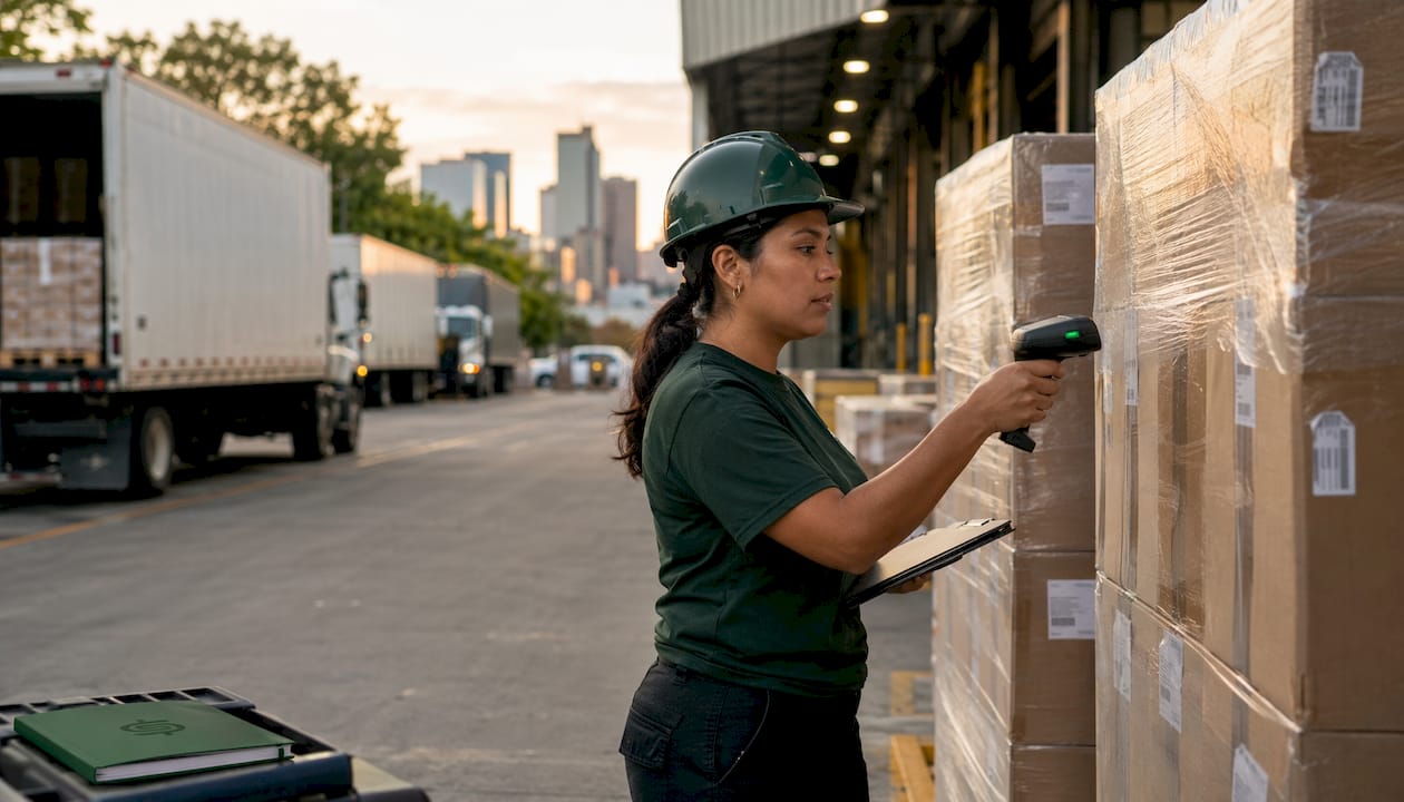 Warehouse worker scanning boxed inventory