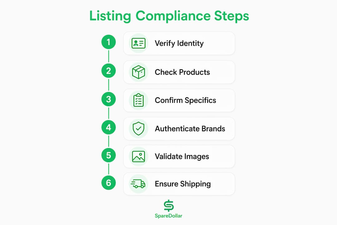 Infographic showing key steps for marketplace listing compliance