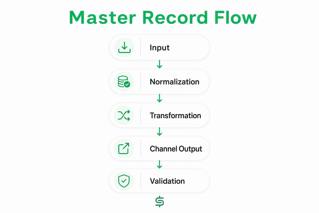 Infographic illustrating master product record workflow steps