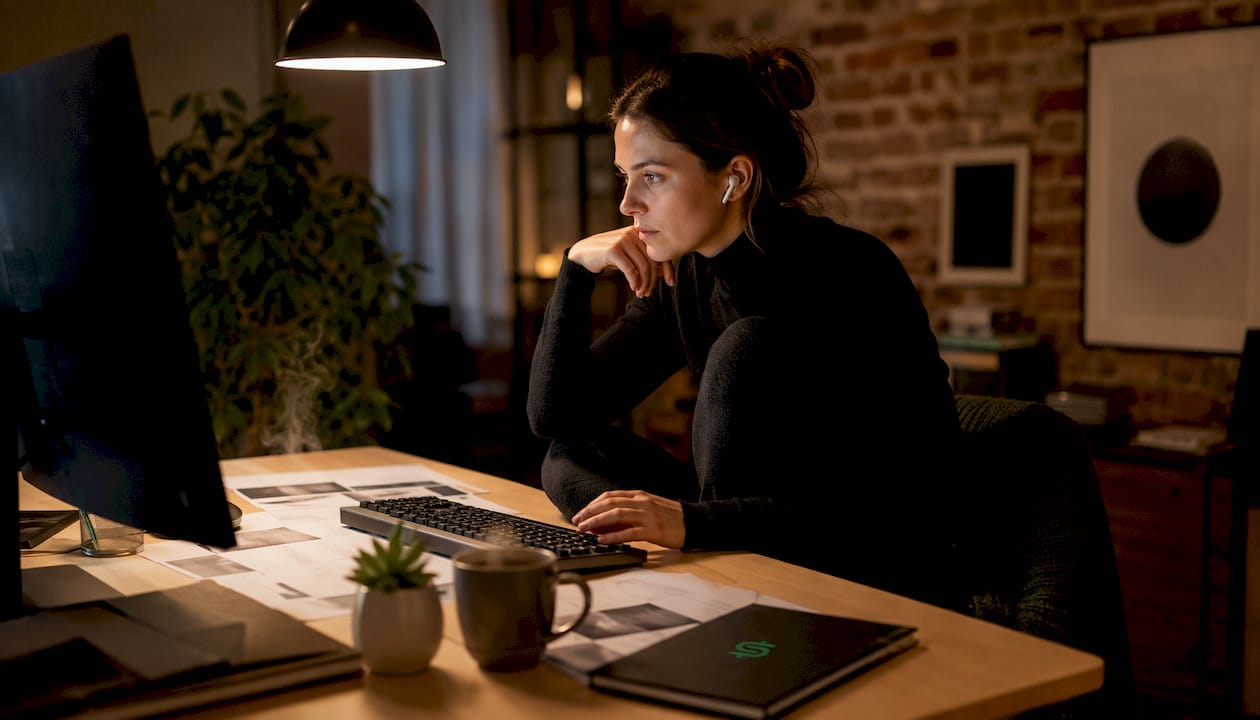 Developer coding HTML templates in startup office
