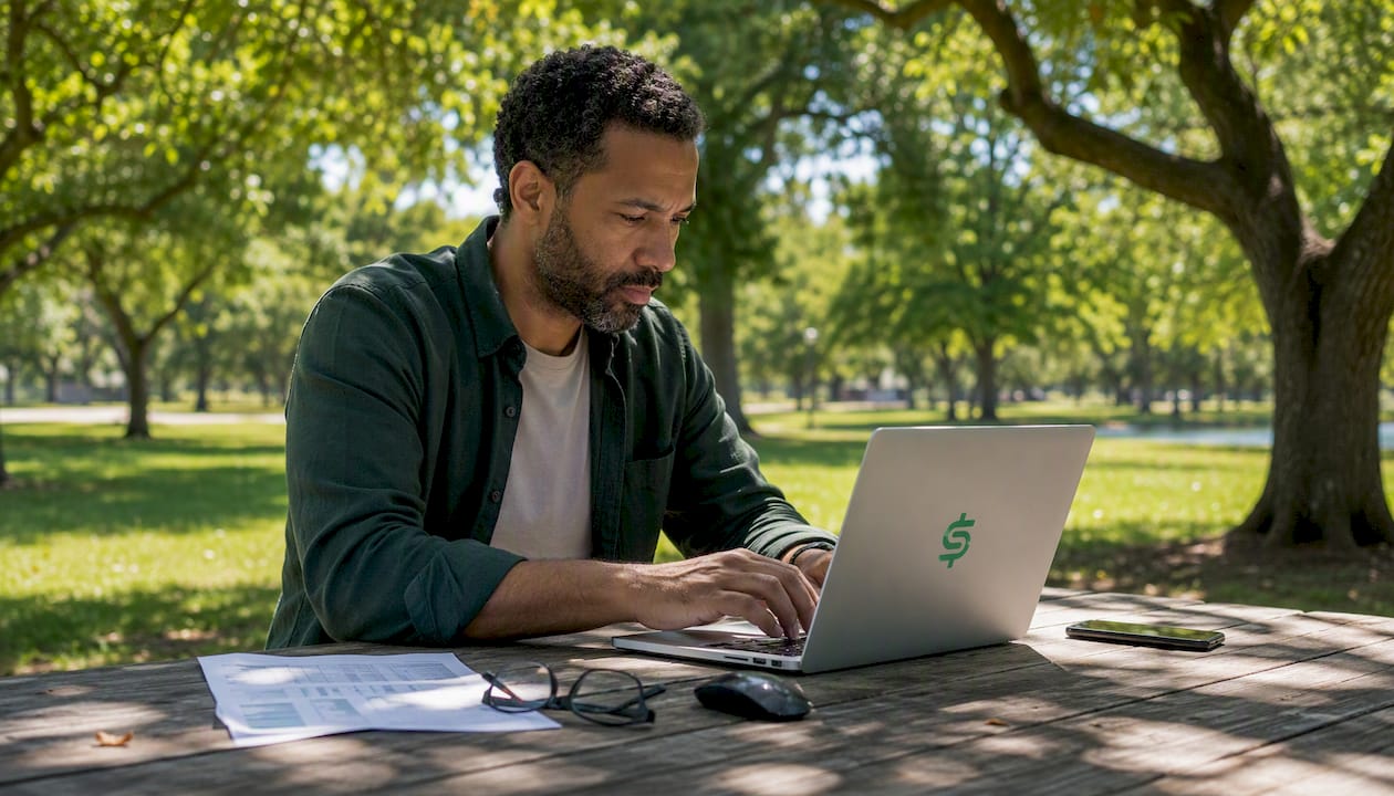 Man typing eBay draft using AI tools