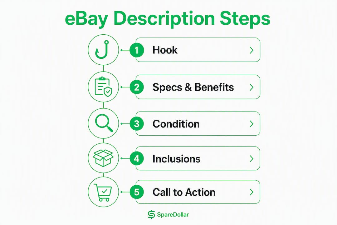 Infographic showing key eBay description steps