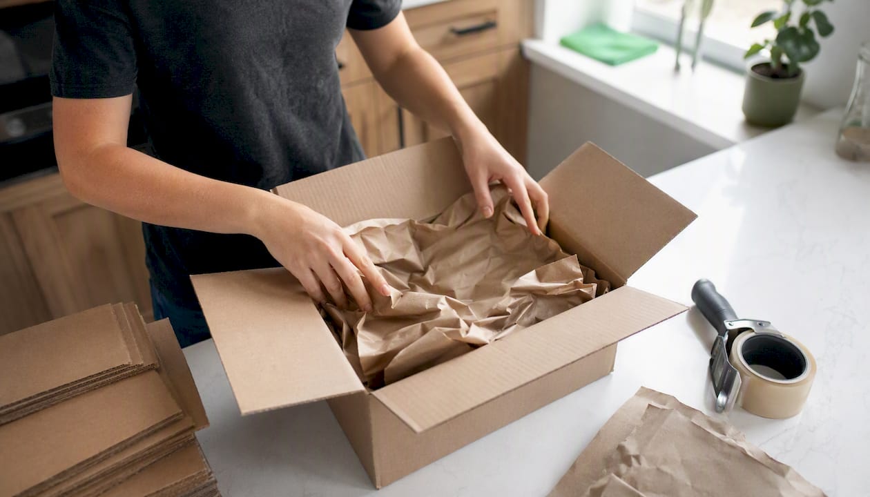 Packing a shipping box in small business