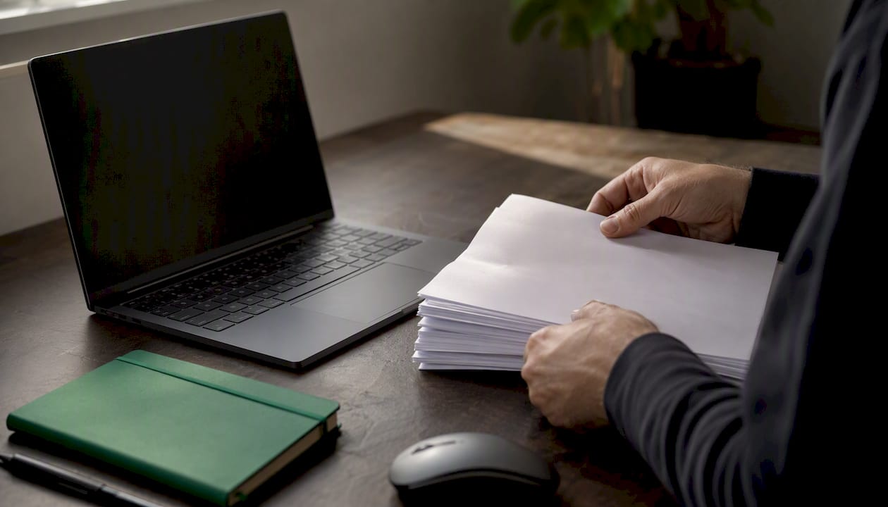 Hands holding USB near laptop