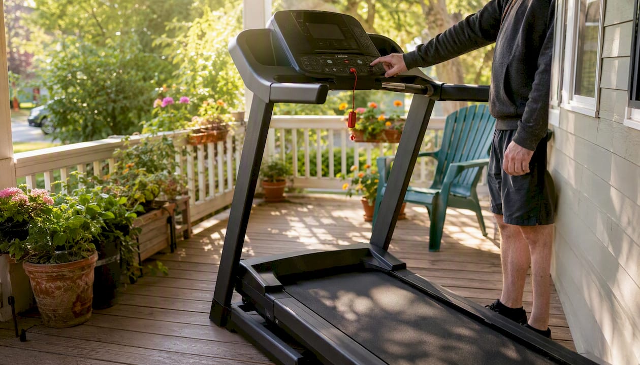 Close-up of treadmill ready for local sale