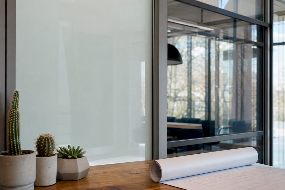 Interior view of smart switchable privacy glass panel