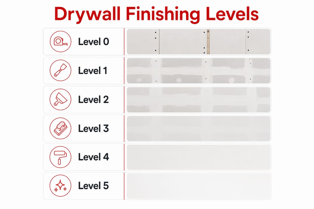 Infographic illustrating drywall finishing levels