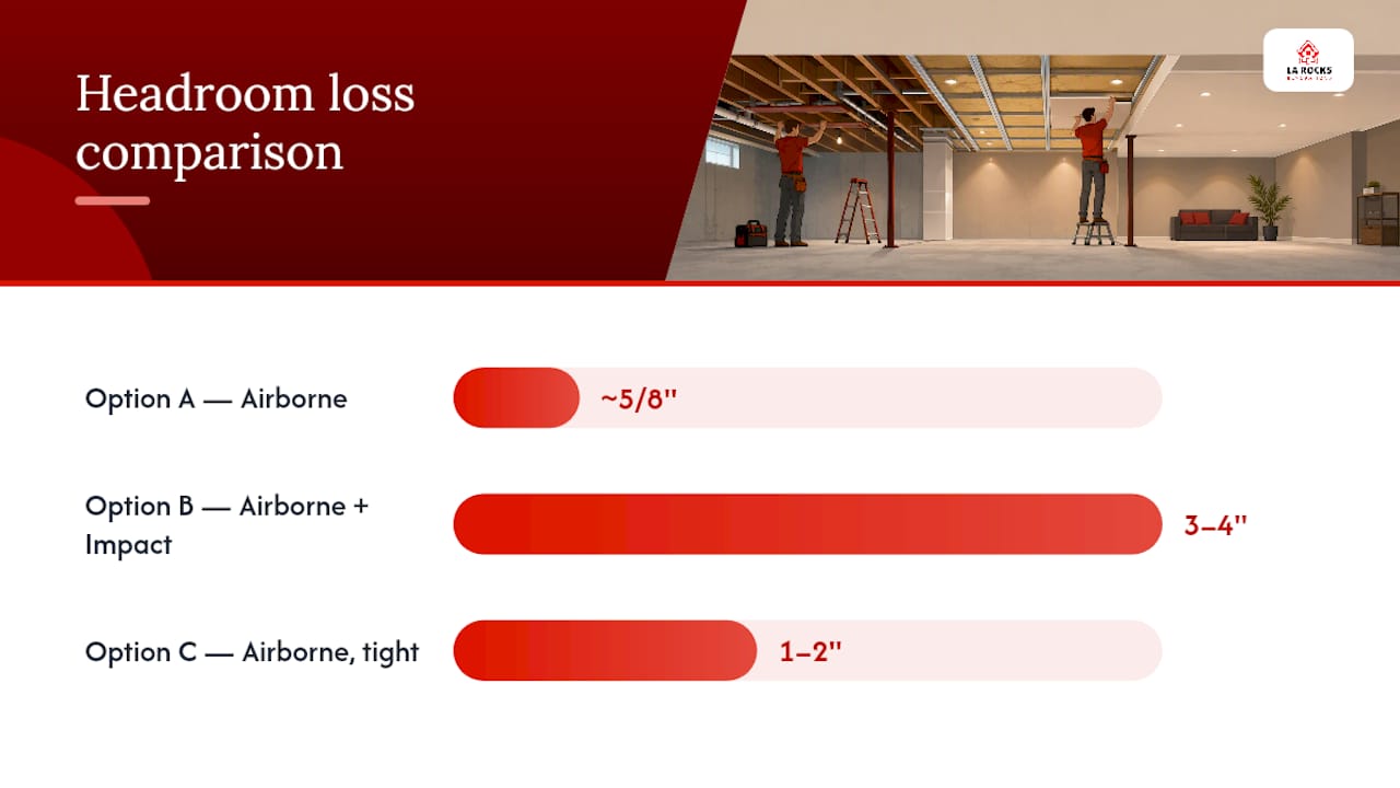 Comparison of basement ceiling soundproofing retrofit options