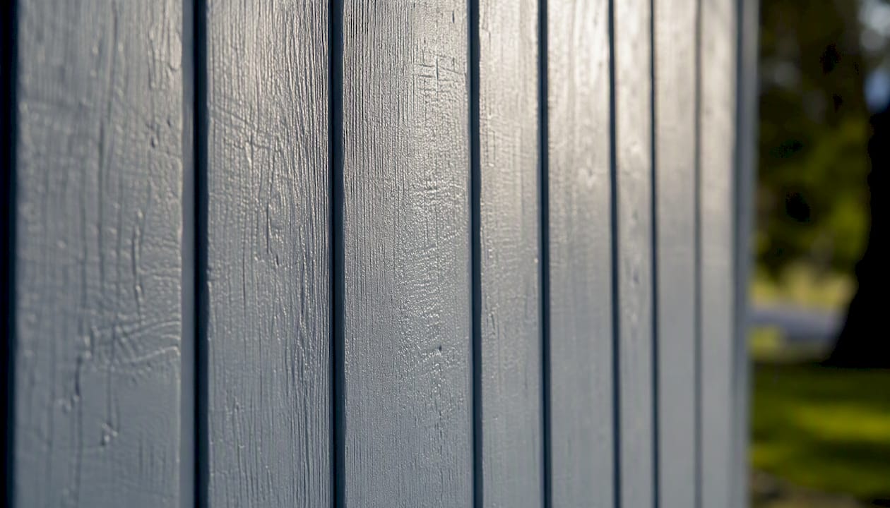 Close-up wood siding painted with acrylic exterior paint