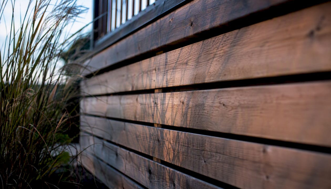 Horizontal cedar slat deck skirting close-up