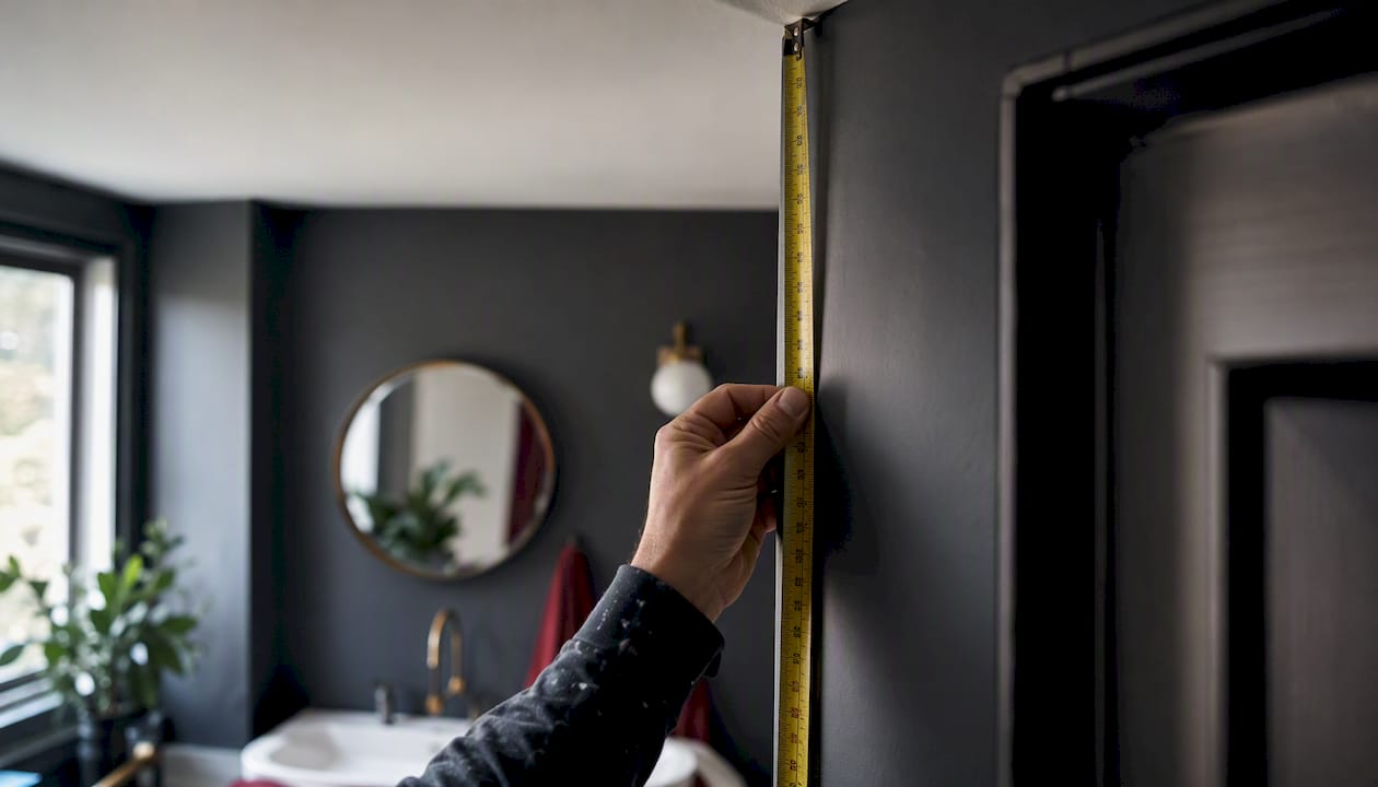 Measuring bathroom ceiling height with tape measure