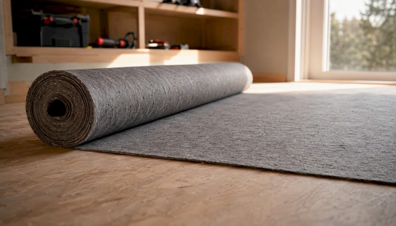 Felt underlayment roll on wood floor