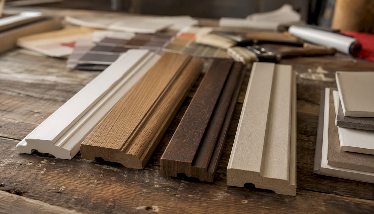Assorted painted and stained wood trim samples