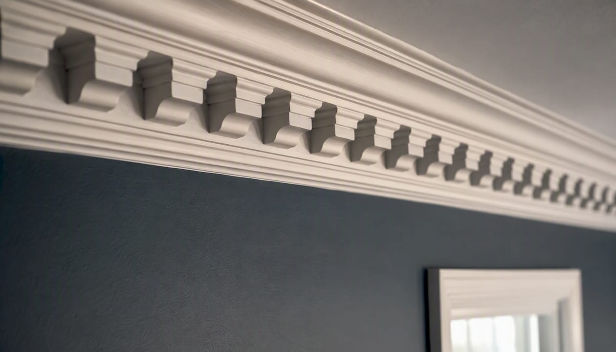 Dentil crown molding shadow detail with side light