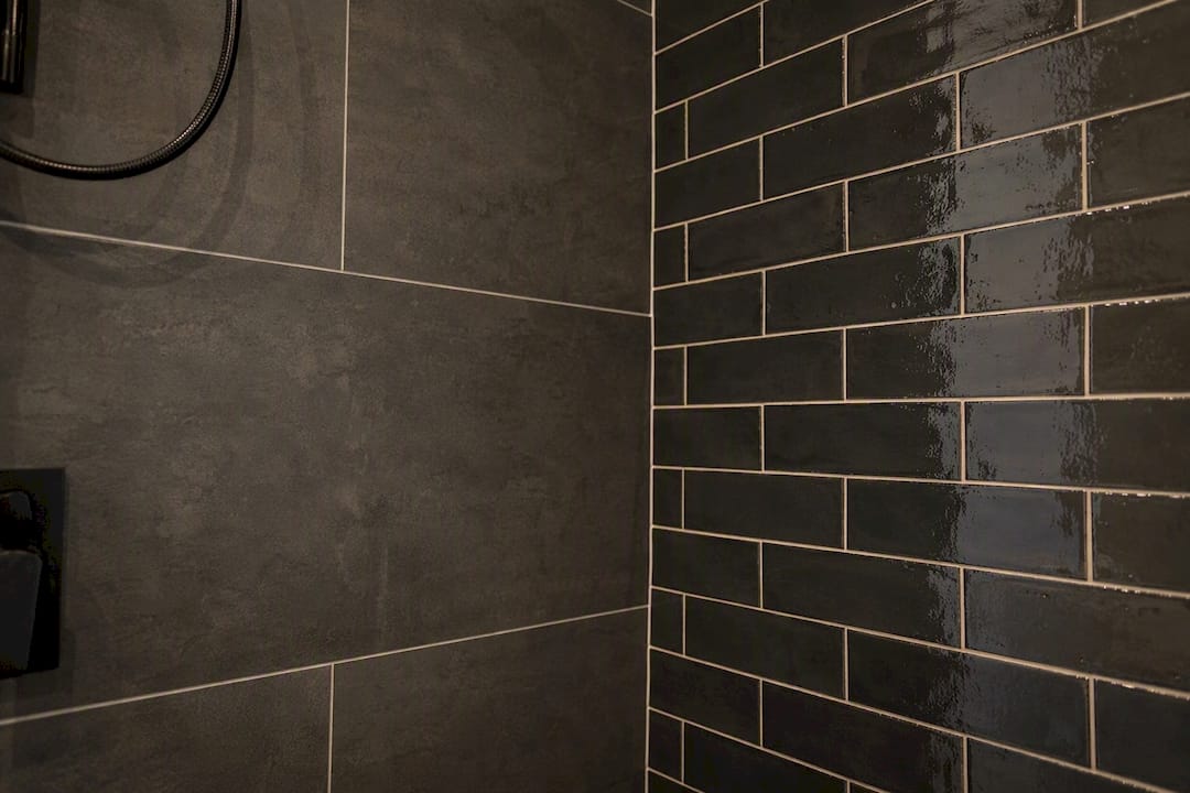 Close-up of porcelain and ceramic bathroom tiles