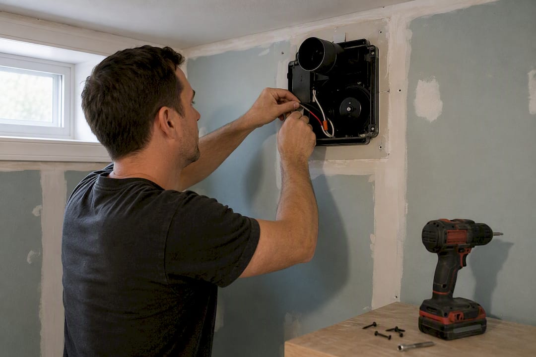 Installing exhaust fan in basement bathroom wall