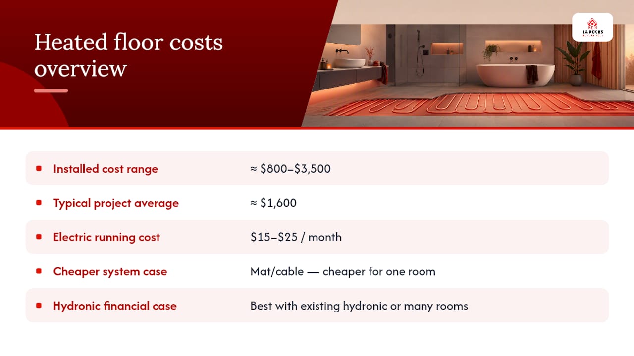 Diagram comparing costs of heated floor system types