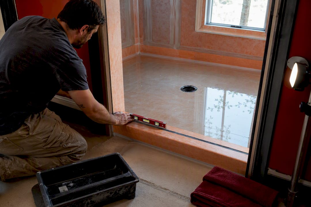 Water-filled shower pan during flood test