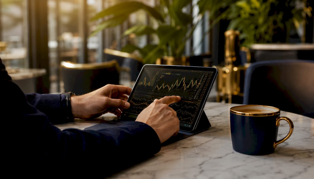 Hands typing on keyboard in trading setup