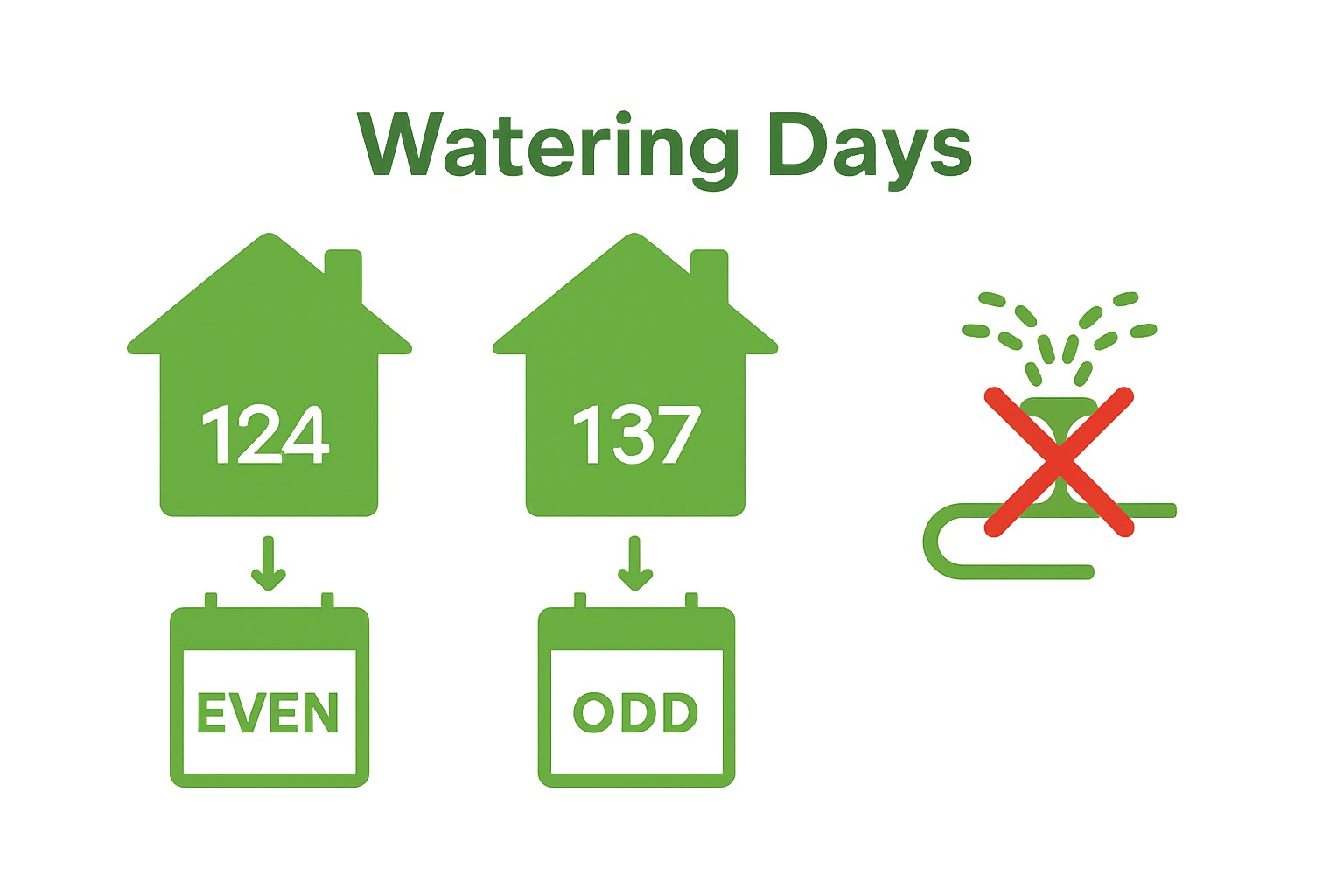 Infographic comparing DFW watering days by address type and restricted hours for 2025