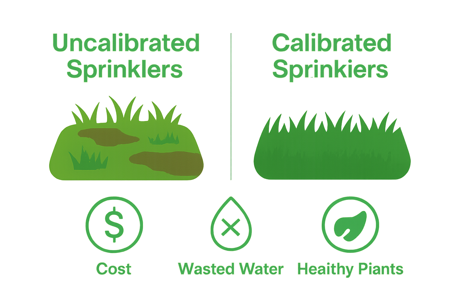 Infographic comparing uncalibrated and calibrated sprinkler systems