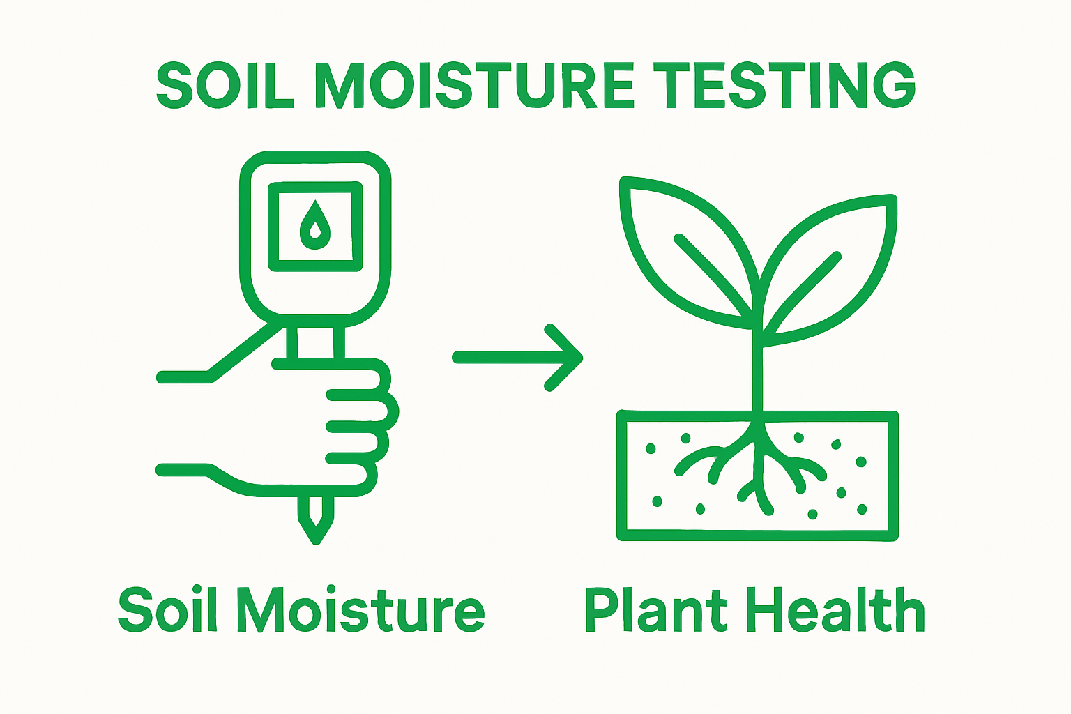 Step-by-step soil moisture test and healthy plant illustration