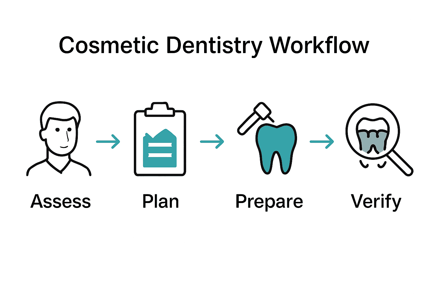Infographic showing five-step cosmetic dentistry workflow