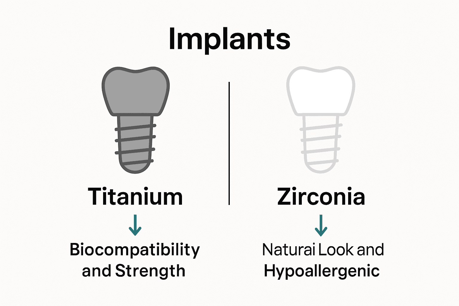 Infographic comparing titanium and zirconium dental implant features