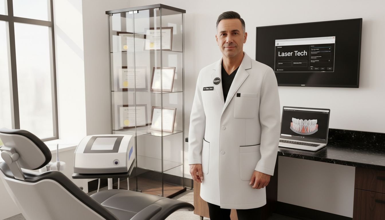 Dentist with technology and credentials display