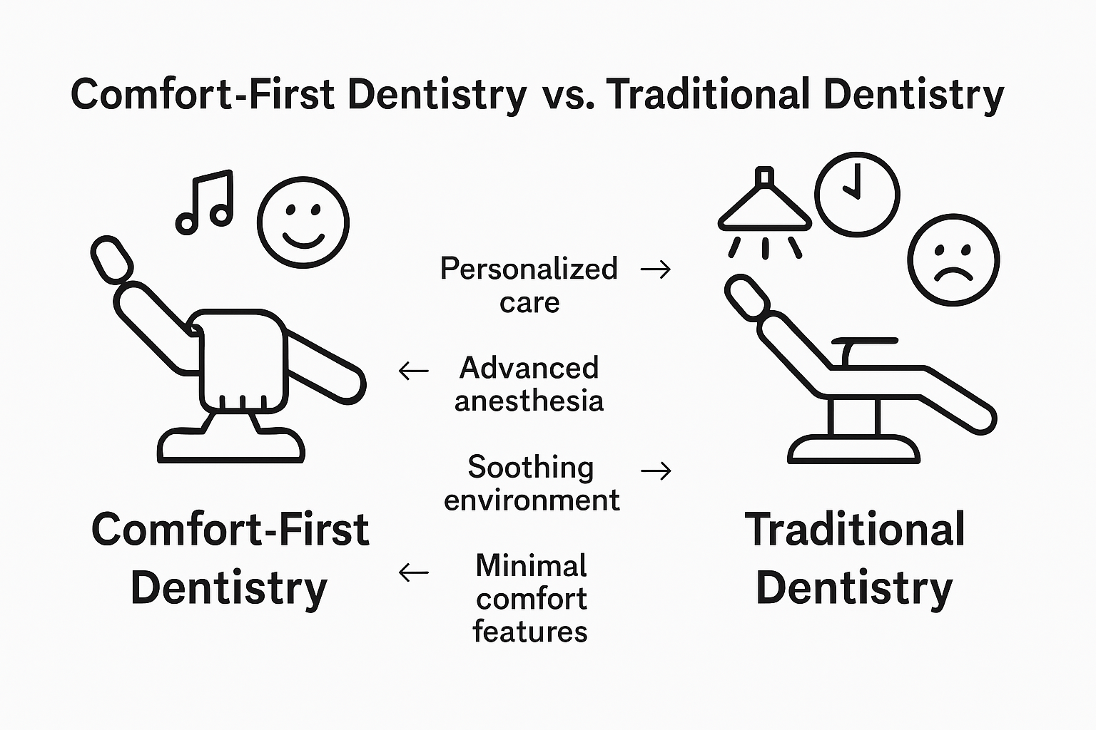 Infographic comparing comfort-first and traditional dentistry