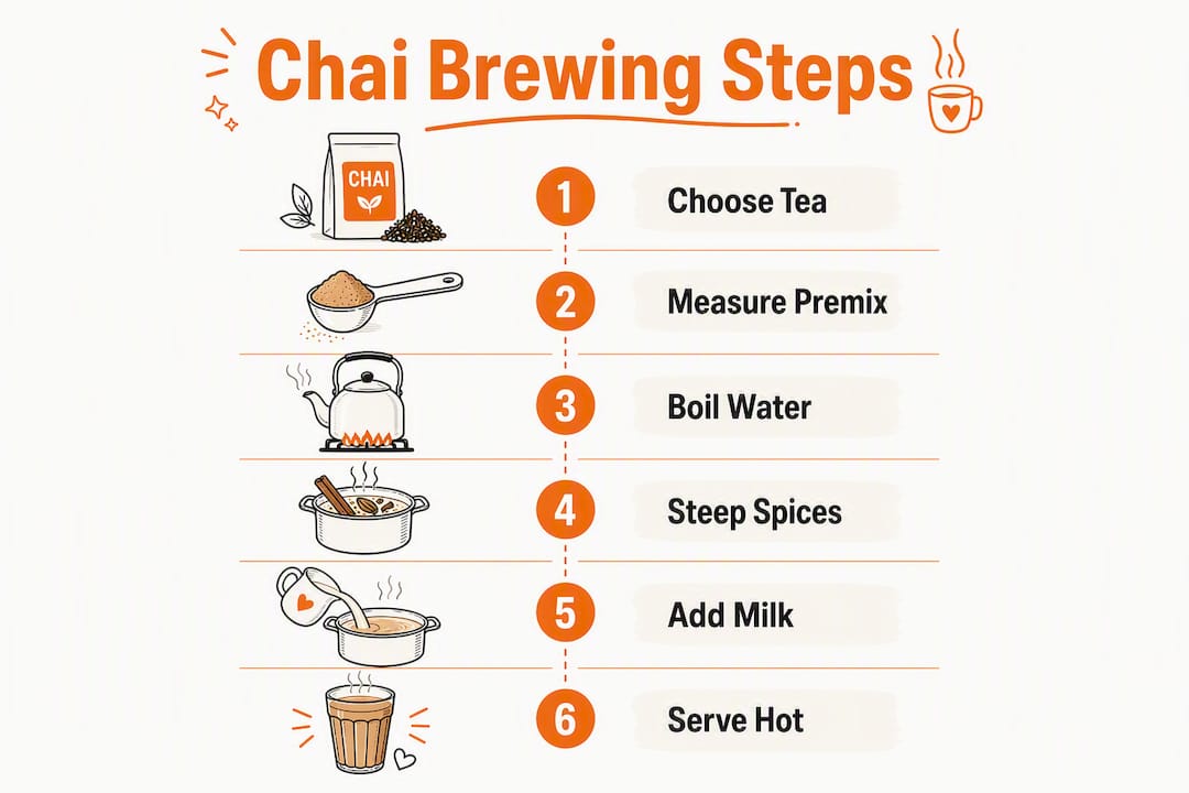 Infographic outlining steps to brew chai