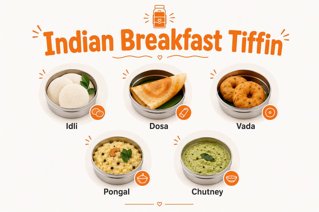 Infographic of popular Indian breakfast tiffin dishes