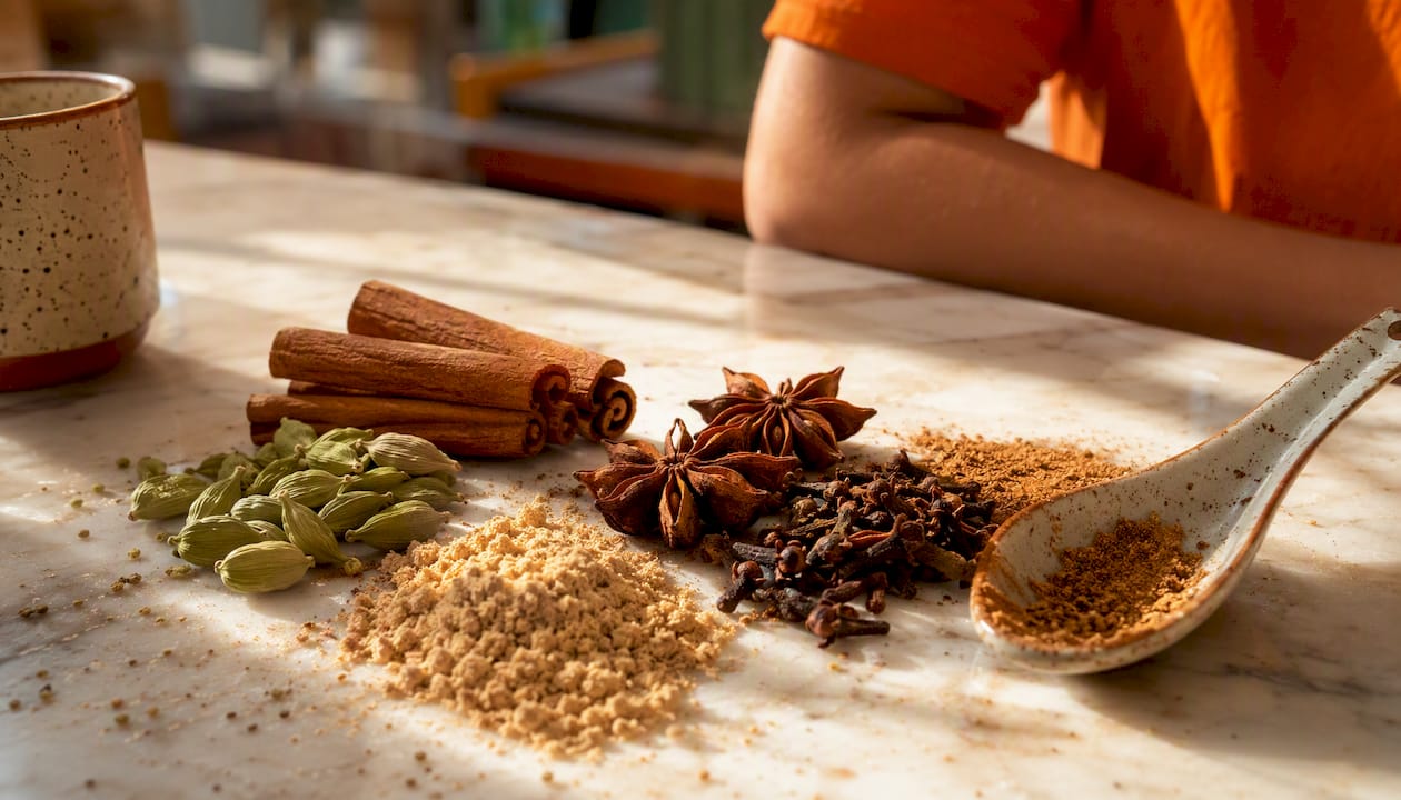 Close-up of chai spices assortment