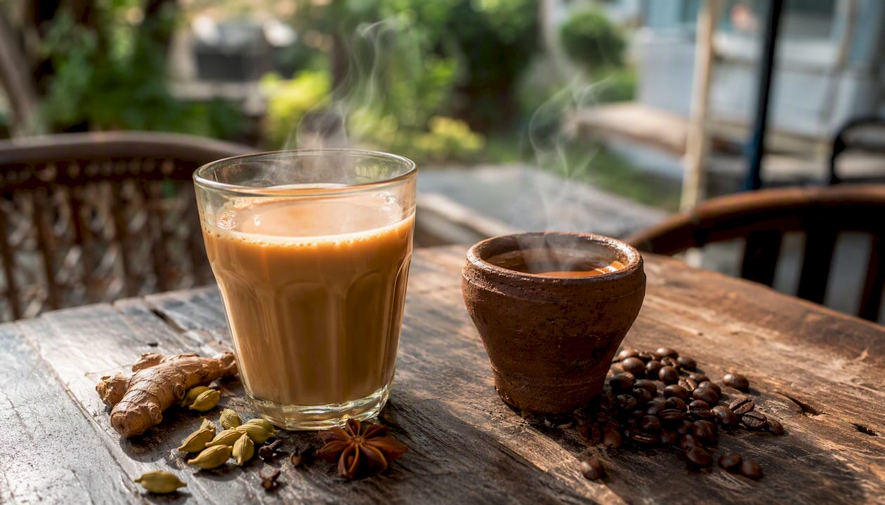 Masala chai and coffee cups side by side