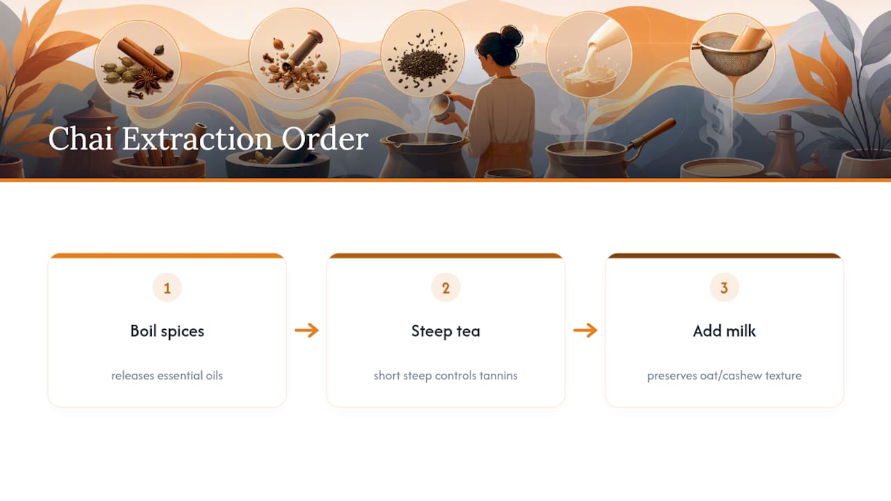 Diagram showing extraction order for brewing chai