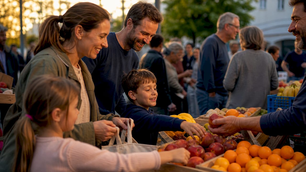 Une sortie en famille au petit marché du quartier