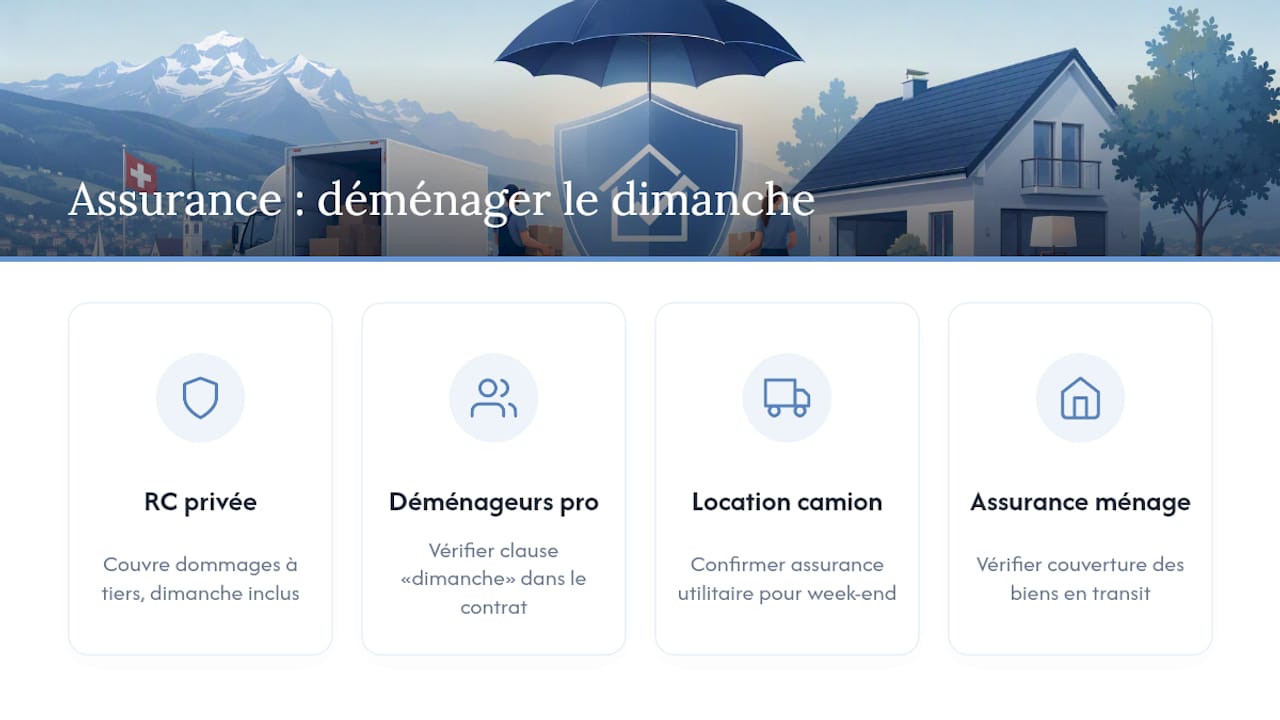 Schéma des zones de couverture d'assurance pour un déménagement le dimanche