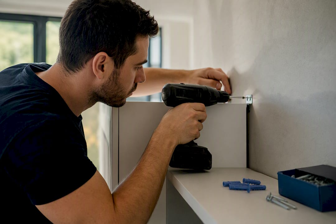 Fixation solide d’un meuble haut au mur