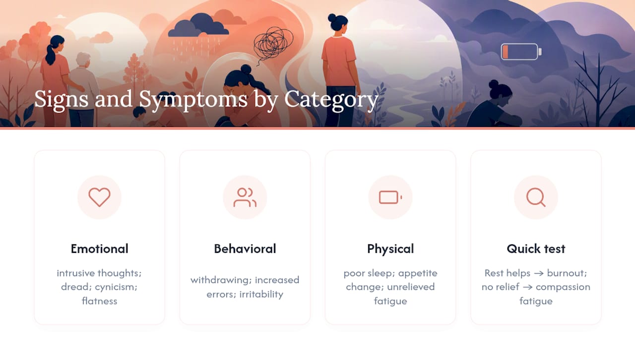 Diagram comparing compassion fatigue and burnout symptoms