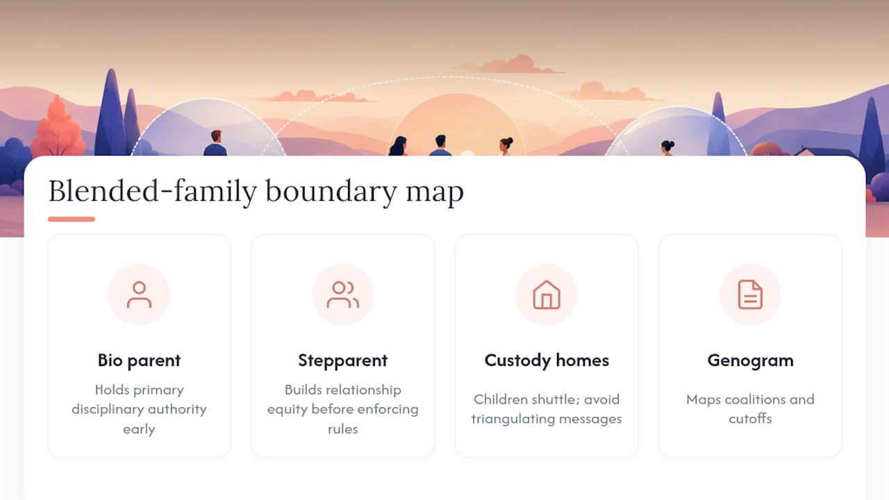 Genogram mapping blended family relationships