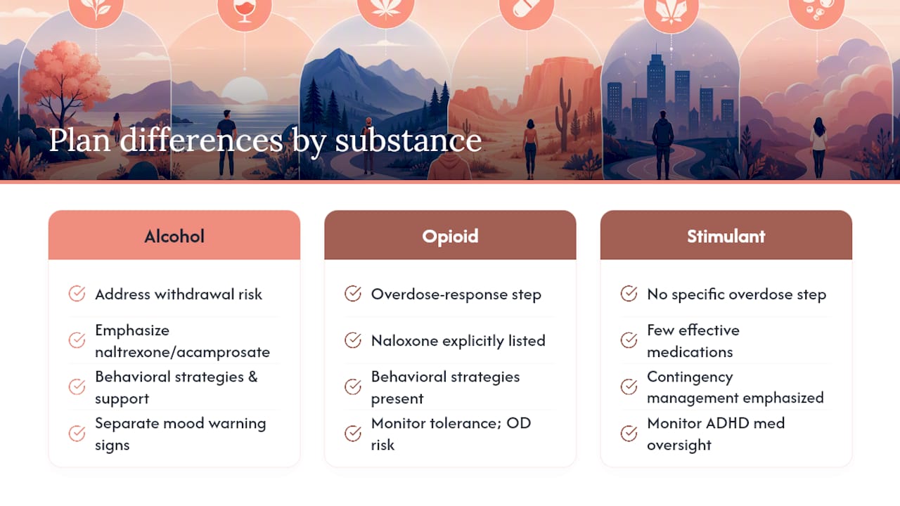 Does the Plan Change by Substance or Diagnosis? — overview diagram