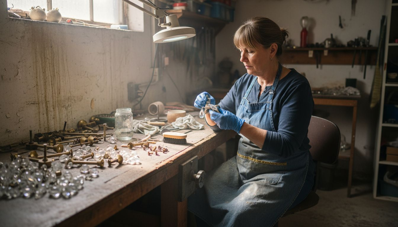 Specialist polishing vintage chandelier crystals