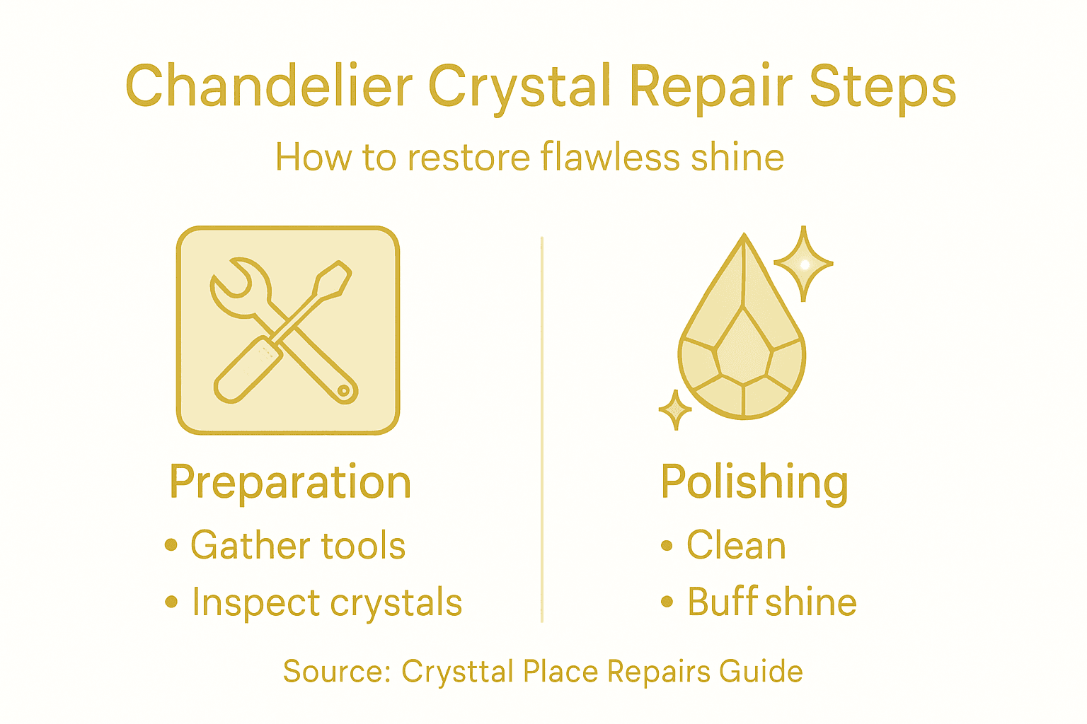 Infographic showing repair steps for chandelier crystals