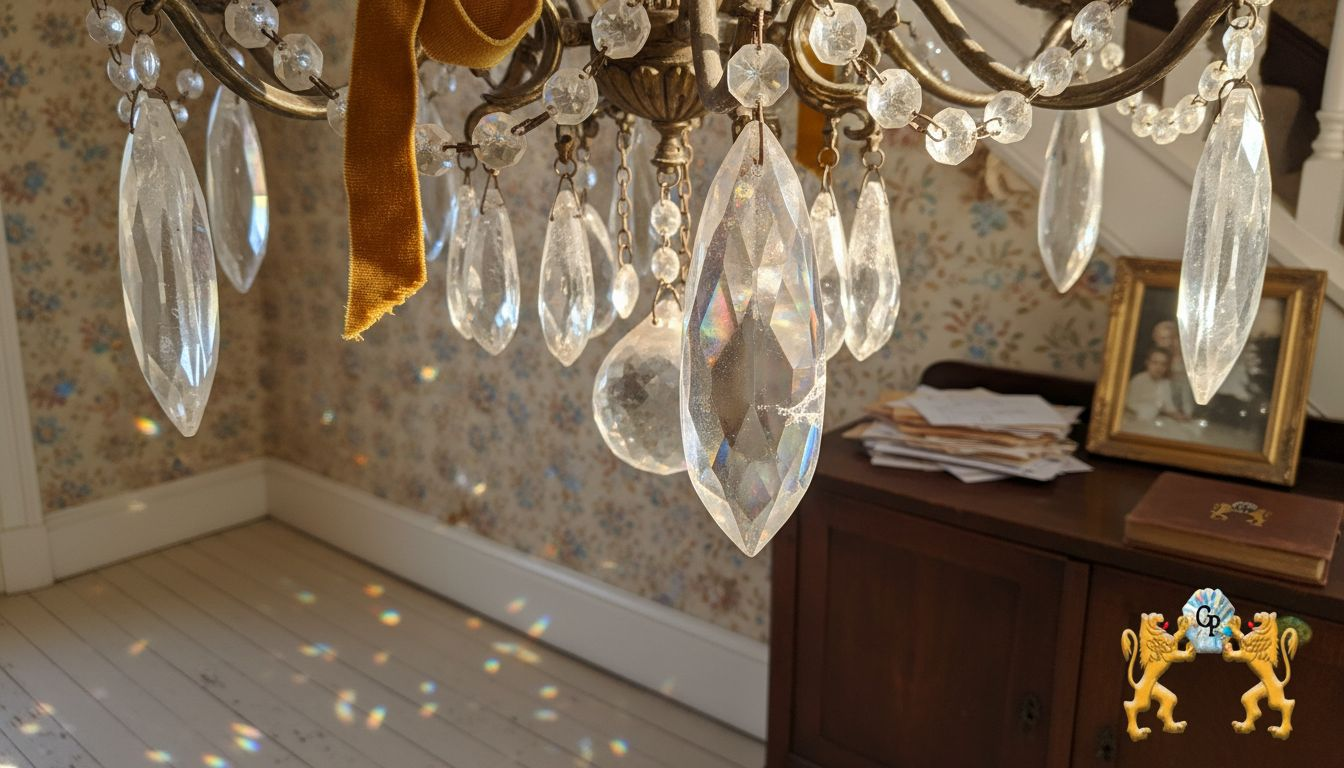 Close-up of rock crystal chandelier details