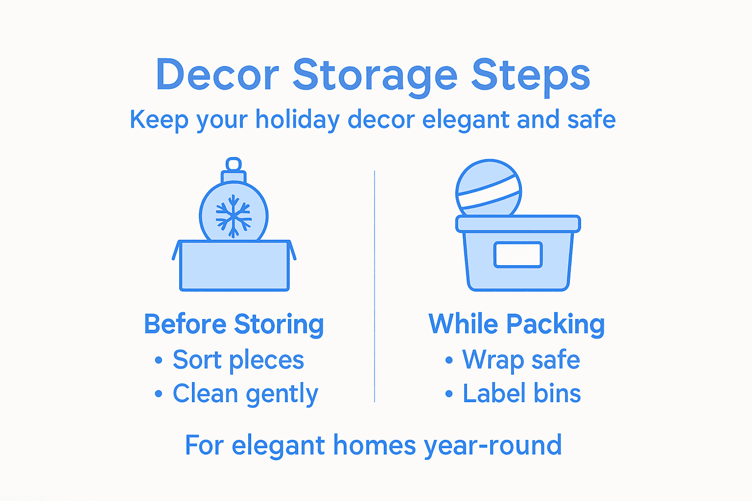 Infographic with key steps for holiday decor storage